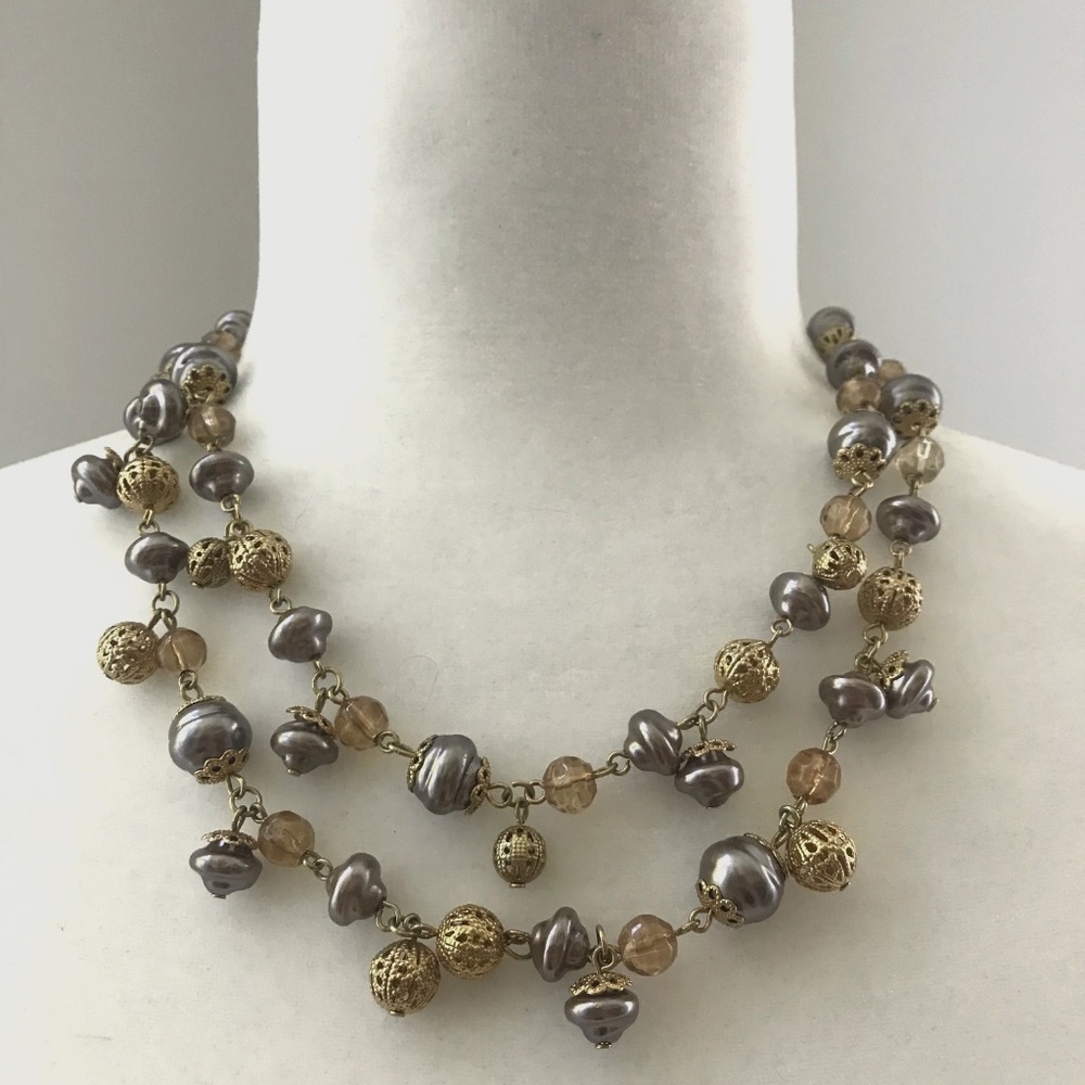 Talbots Short Layered Necklace with Autumn Colored Baubles